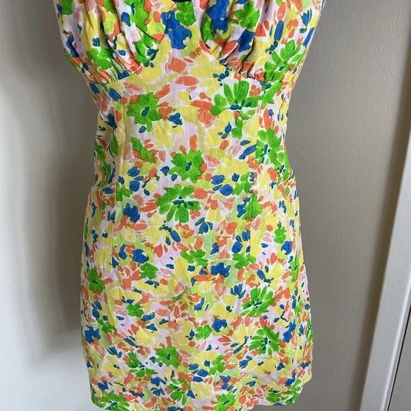 24. Sky to Moon Yellow Green Spaghetti Strap Mini Sundress for a Night Out SZ M - Picture 4 of 9
